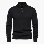 Men’s Ribbed Knit Sweater with Half-Zip and Stand-Up Collar - Image 4