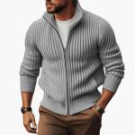 Men's Ribbed Sweater with Zipper - Image 2