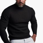 Men's Turtleneck Sweater with Rib Knit Design