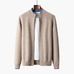 Men’s Knit Cardigan with Zipper and Ribbed Trim - Image 2