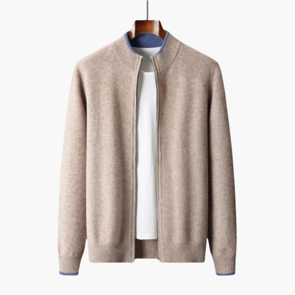 Men's Zip-Up Cardigan with Ribbed Collar