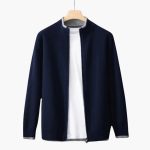 Men's Zip-Up Cardigan with Ribbed Collar - Image 3
