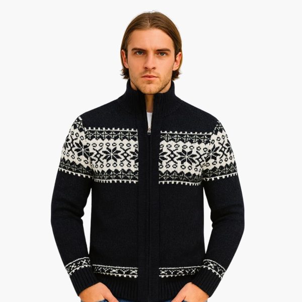 Men's Zip-Up Cardigan with Stand-Up Collar