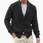 Men's Cardigan with Shawl Collar and Button Placket