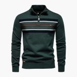 Men's Knit Sweater with Half Zip and Chest Stripes