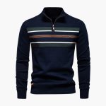 Men's Knit Sweater with Half Zip and Chest Stripes - Image 6