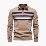 Men's Knit Sweater with Half Zip and Chest Stripes - Image 5