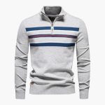 Men's Knit Sweater with Half Zip and Chest Stripes - Image 4