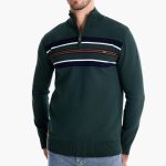 Men's Knit Sweater with Half Zip and Chest Stripes - Image 2