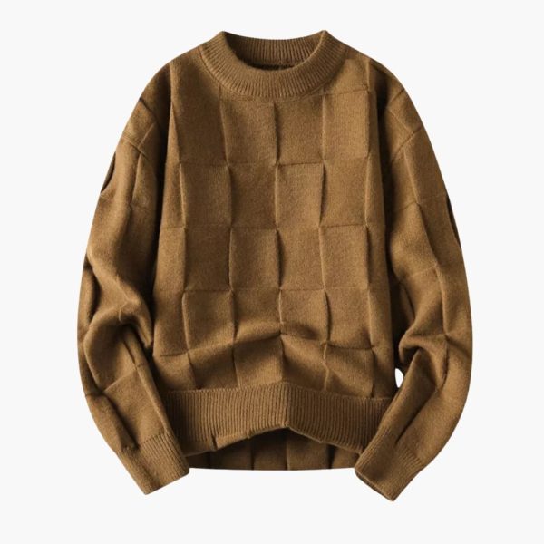 Men's Knit Sweater with Check Pattern