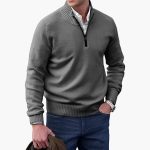 Men's Knit Sweater with Ribbed Collar - Image 6