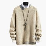 Men's Knit Sweater with Crew Neck and Ribbed Hem