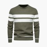 Men’s Striped Knit Sweater with Crew Neck