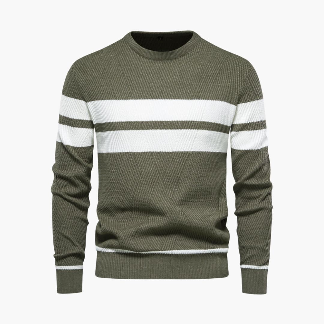 HerrenStrickpullovermitStreifenoberflache_10.jpg Men’s Striped Knit Sweater with Crew Neck - Image 1