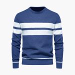Men’s Striped Knit Sweater with Crew Neck - Image 8