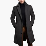 Men's Long Trench Coat with Button Placket - Notched Lapel and Side Pockets - Image 3