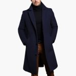 Men's Long Trench Coat with Button Placket - Notched Lapel and Side Pockets - Image 4