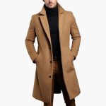 Men's Long Trench Coat with Button Placket - Notched Lapel and Side Pockets - Image 2