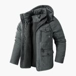 Men's Winter Jacket with Hood, Zipper, and Multiple Pockets - Image 4