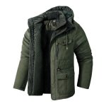 Men's Winter Jacket with Hood, Zipper, and Multiple Pockets - Image 2