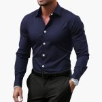 Men's Long Sleeve Shirt with Collar and Button Closure - Image 3