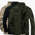 Men's Military Style Jacket with Stand-Up Collar and Flap Pockets - Image 4