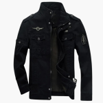 Men's Military Style Jacket with Stand-Up Collar and Flap Pockets