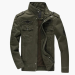 Men's Military Style Jacket with Stand-Up Collar and Flap Pockets - Image 2