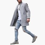 Men's Jacket with Notched Lapel and Button Closure in Front