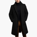 Men's Coat with Notched Collar and Front Button Closure