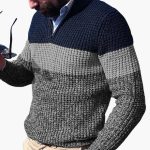 Men's Pullover with Half-Zip and Colorblock Knit - Image 2