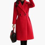 Long Women's Coat with Notched Collar and Button Closure - Image 4