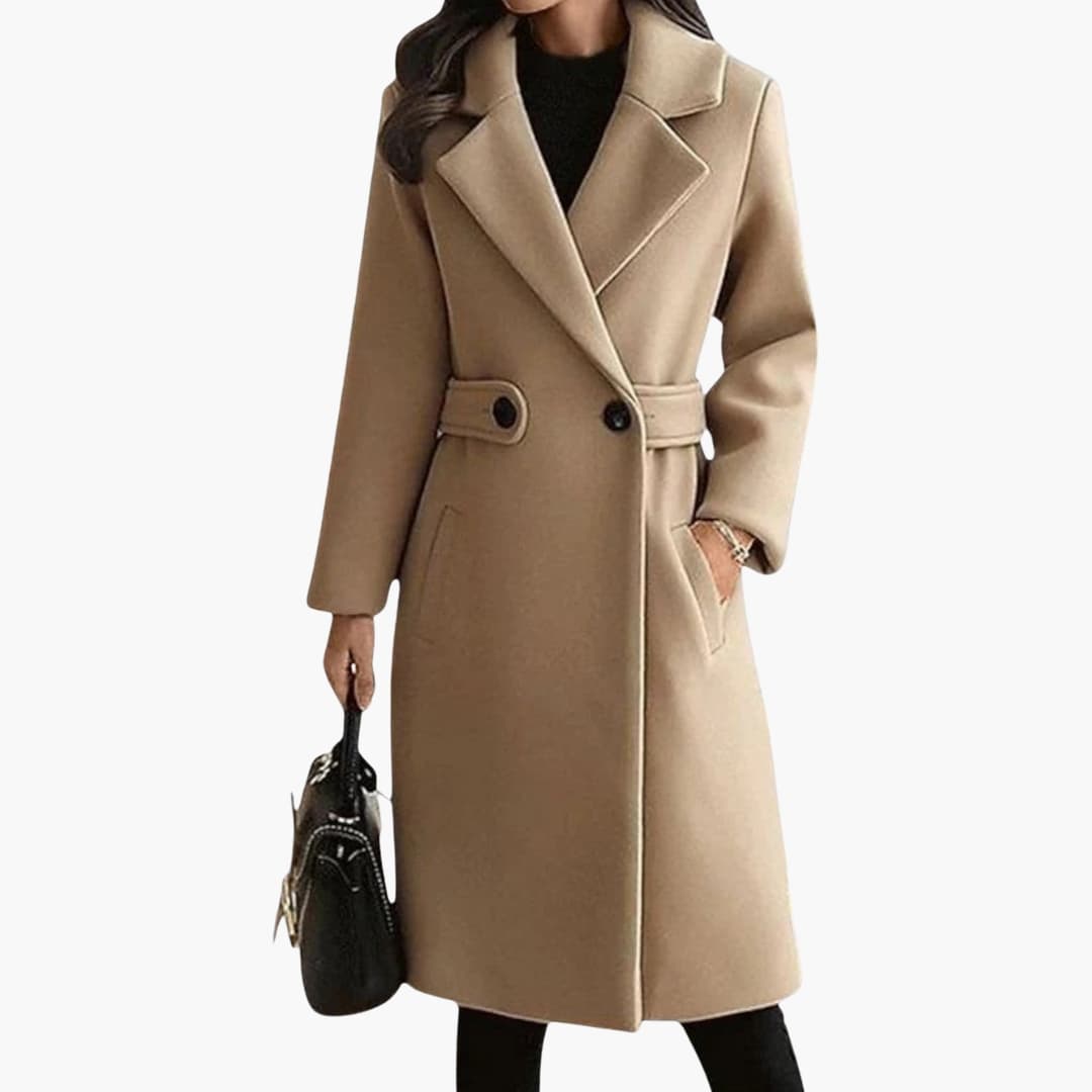 LangerDamenmantelmitReverskragenundKnopfverschluss_3.jpg Long Women's Coat with Notched Collar and Button Closure - Image 1
