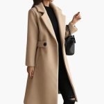 Long Women's Coat with Notched Collar and Button Closure - Image 2