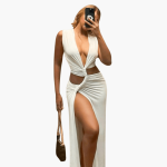 Summer Dress for Women – Cut-Out, V-Neck, Side Slit - Image 11