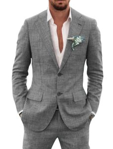 Men's Summer Suit with Notched Lapel and Two Buttons - Image 2