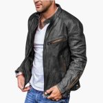 Men’s Biker Jacket with Stand Collar - Image 2