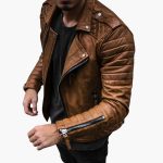 Men’s Biker Jacket with Quilted Sleeves - Image 3