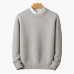 Men’s Crew Neck Knit Sweater with Ribbed Cuffs and Hem - Image 2