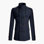 Men’s Double-Breasted Coat with High Collar and Shoulder Epaulets - Image 5