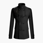 Men’s Double-Breasted Coat with High Collar and Shoulder Epaulets - Image 3