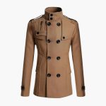 Men’s Double-Breasted Coat with High Collar and Shoulder Epaulets - Image 2