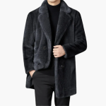 Men’s Faux Fur Coat with Lapel Collar and Button Front - Image 2