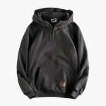Men's Half-Zip Hoodie with Front Pocket and Ribbed Cuffs - Image 4