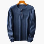 Men’s Henley Long Sleeve Shirt with Button Placket and Ribbed Surface - Image 5