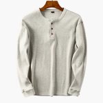 Men’s Henley Long Sleeve Shirt with Button Placket and Ribbed Surface - Image 2