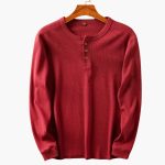 Men’s Henley Long Sleeve Shirt with Button Placket and Ribbed Surface - Image 3