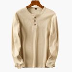 Men’s Henley Long Sleeve Shirt with Button Placket and Ribbed Surface - Image 4