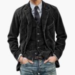 Men’s Jacket and Vest with Lapel Collar and Button Closure - Image 2