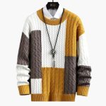 Men’s Sweater with Cable Knit and Patchwork Design - Image 3